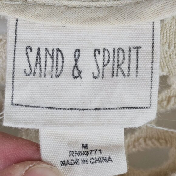 Boho Hippy Beach Coastal Chic Cream Beige Lacey Geometric Cover up Top Womens M - Picture 3 of 12